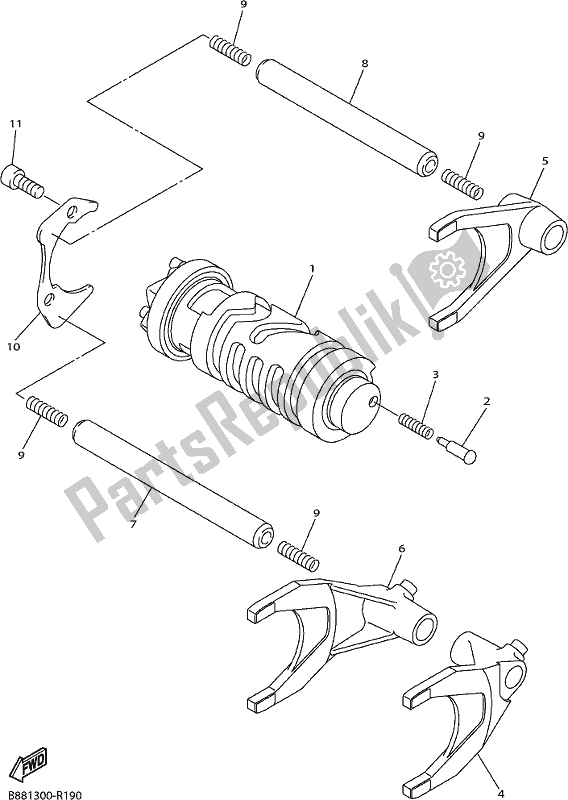 All parts for the Shift Cam & Fork of the Yamaha FJR 1300 AE 2019