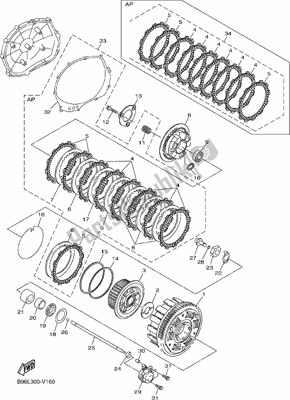 All parts for the Clutch of the Yamaha FJR 1300 AE 2020