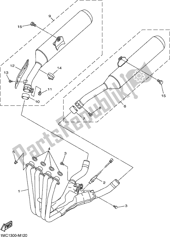 All parts for the Exhaust of the Yamaha FJR 1300 AE 2020