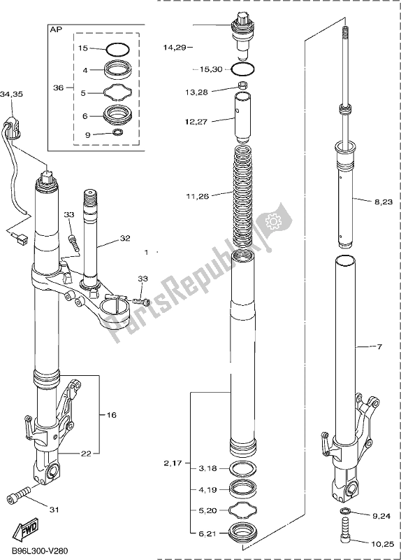 Todas las partes para Tenedor Frontal de Yamaha FJR 1300 AE 2020