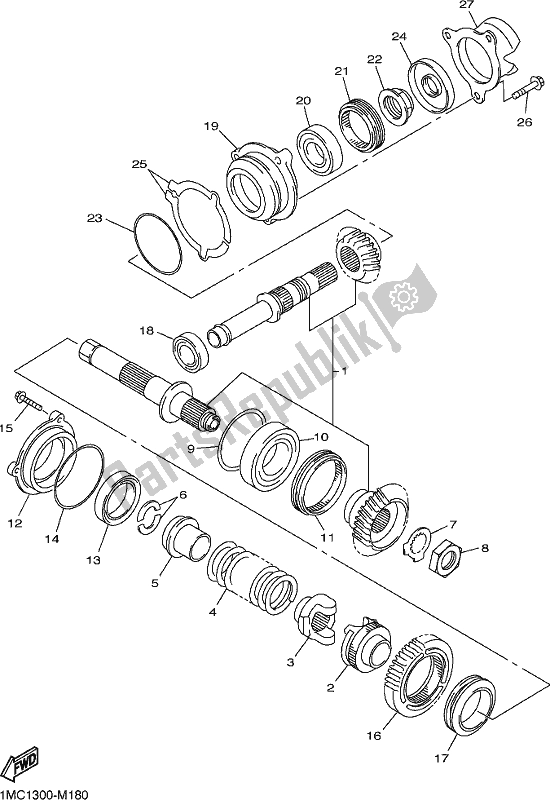 All parts for the Middle Drive Gear of the Yamaha FJR 1300 AE 2020