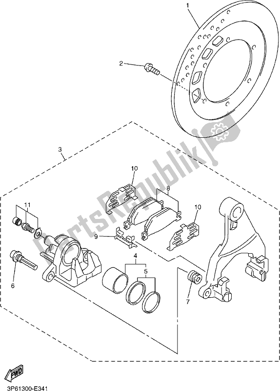 All parts for the Rear Brake Caliper of the Yamaha FJR 1300 AE 2020