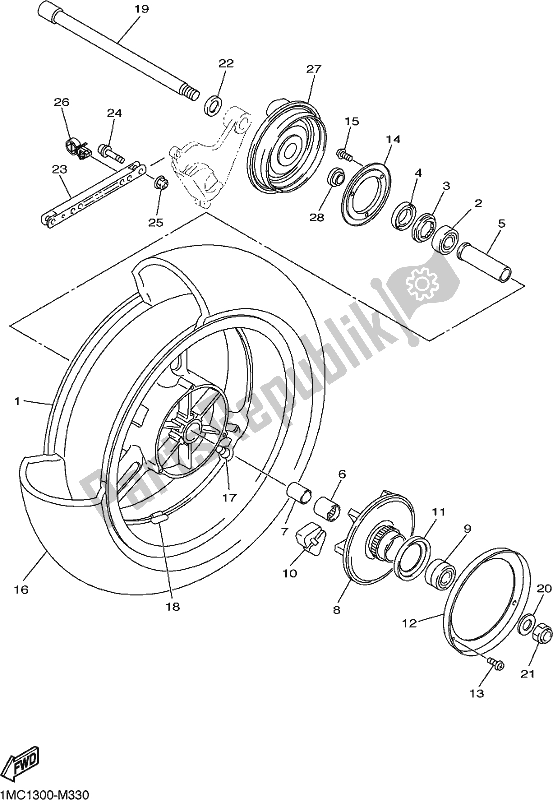 All parts for the Rear Wheel of the Yamaha FJR 1300 AE 2020