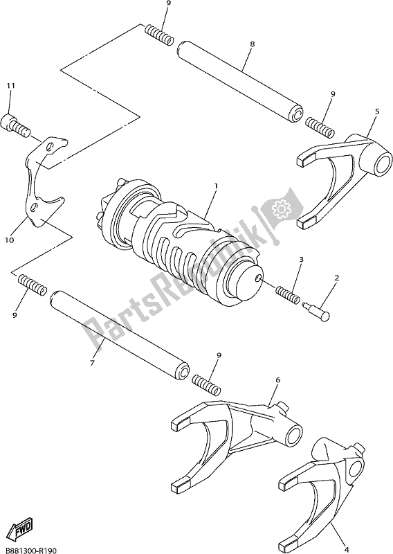 All parts for the Shift Cam & Fork of the Yamaha FJR 1300 AE 2020