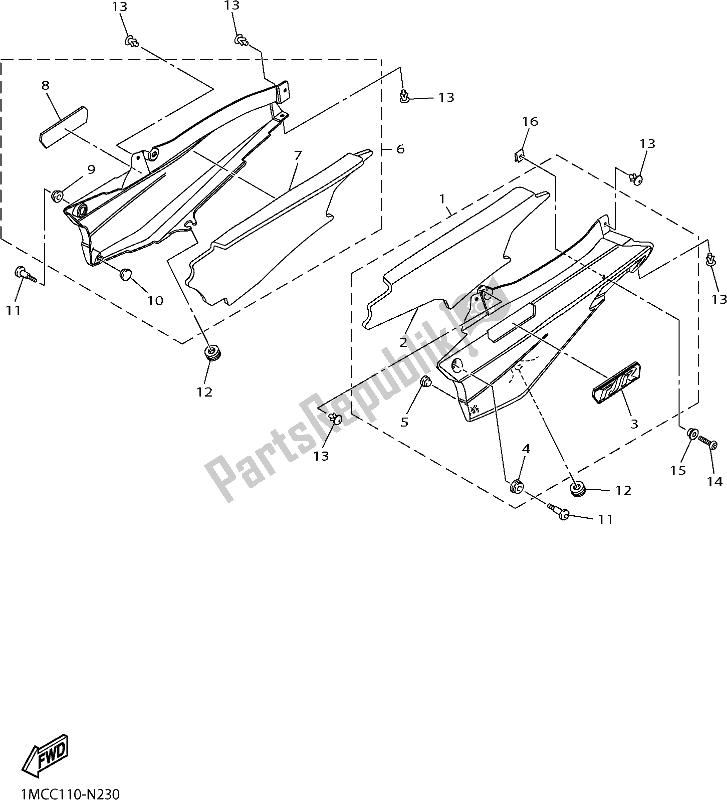 All parts for the Side Cover of the Yamaha FJR 1300 AE 2020