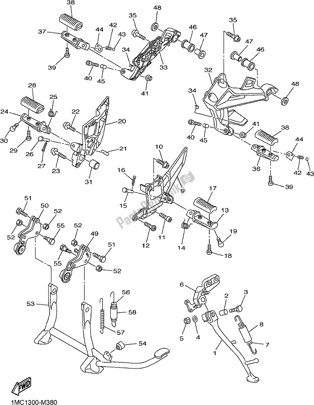 All parts for the Stand & Footrest of the Yamaha FJR 1300 AE 2020