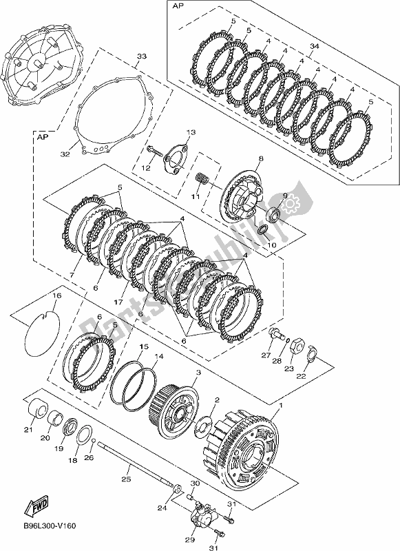 All parts for the Clutch of the Yamaha FJR 1300 AE 2021