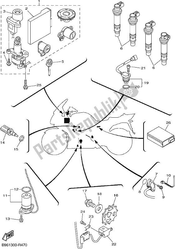 All parts for the Electrical 1 of the Yamaha FJR 1300 AE 2021