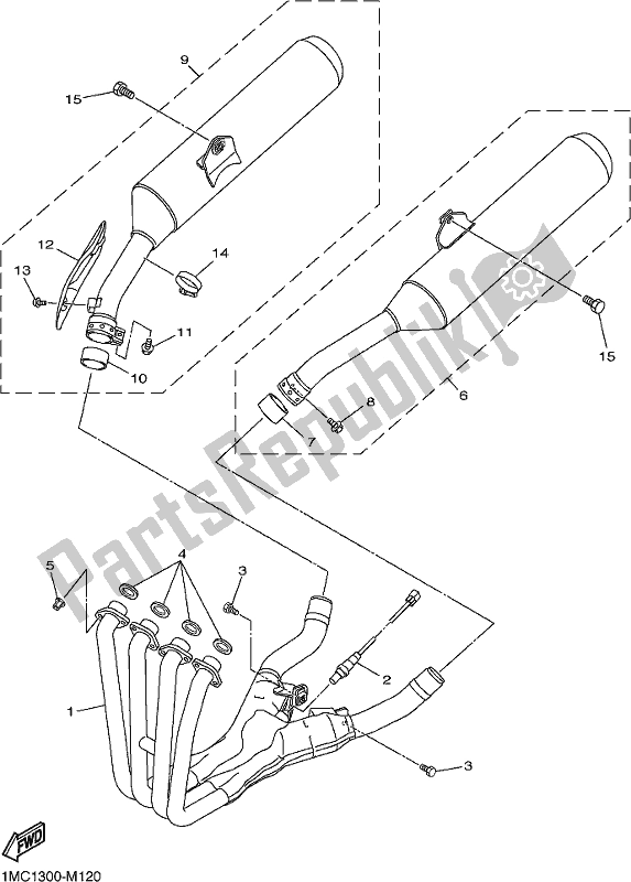 Alle onderdelen voor de Uitlaat van de Yamaha FJR 1300 AE 2021