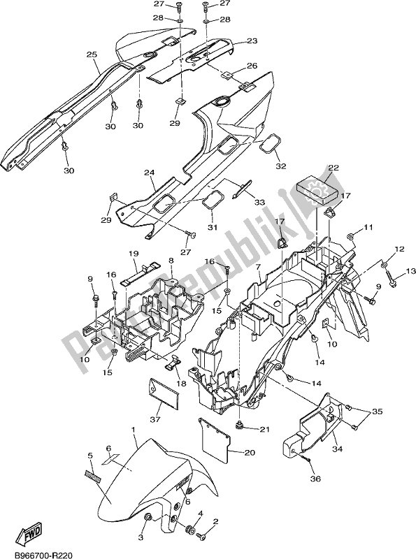 Alle onderdelen voor de Spatbord van de Yamaha FJR 1300 AE 2021