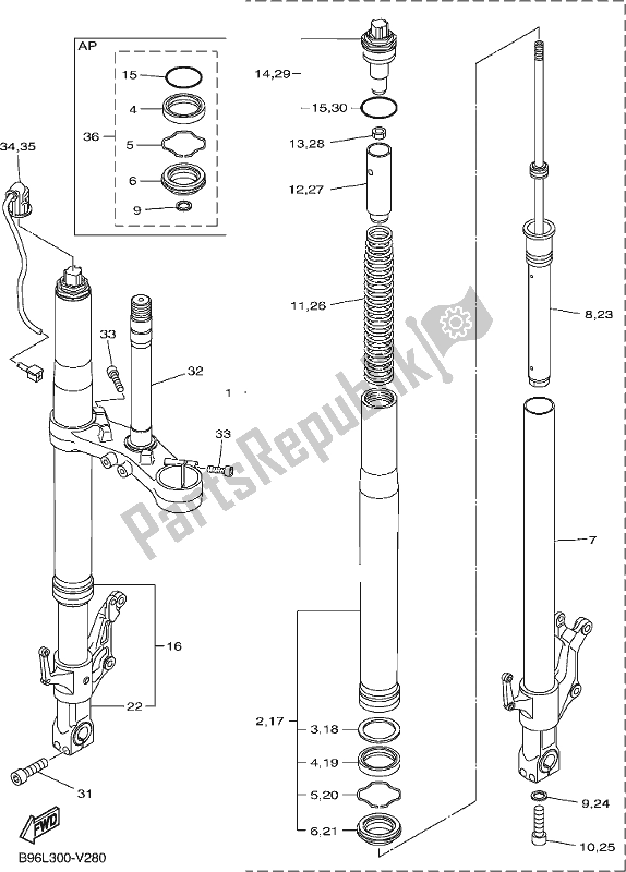 Todas las partes para Tenedor Frontal de Yamaha FJR 1300 AE 2021