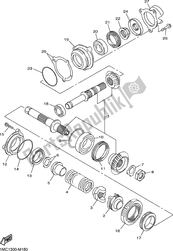 All parts for the Middle Drive Gear of the Yamaha FJR 1300 AE 2021