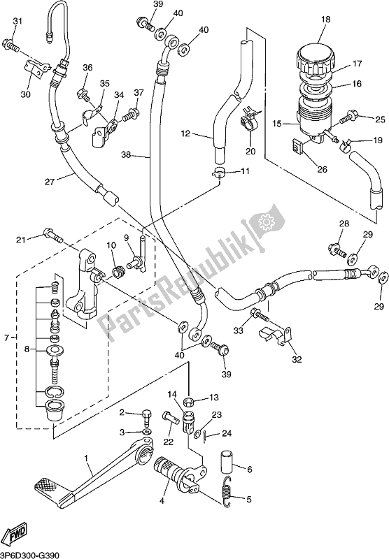 All parts for the Rear Master Cylinder of the Yamaha FJR 1300 AE 2021