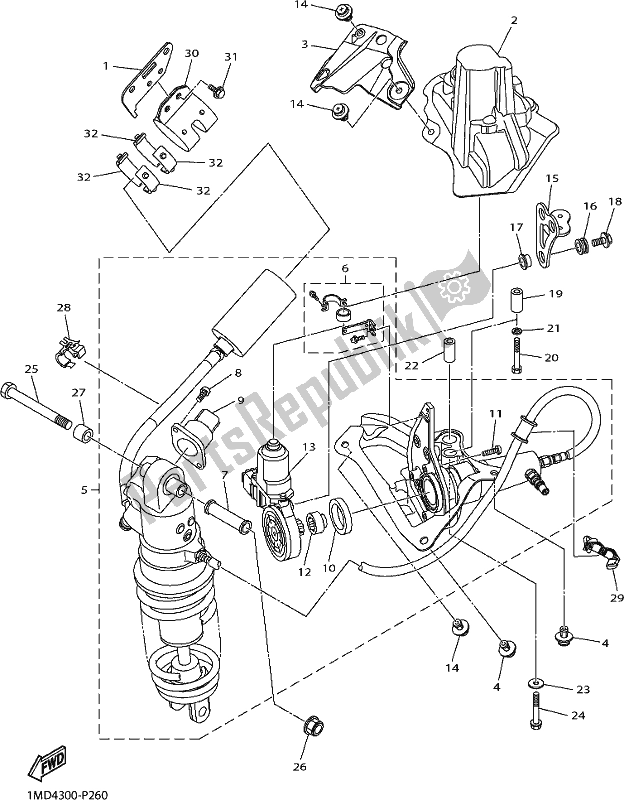 Alle onderdelen voor de Achtervering van de Yamaha FJR 1300 AE 2021