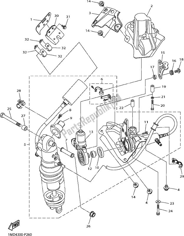 All parts for the Rear Suspension of the Yamaha FJR 1300 AE 2021