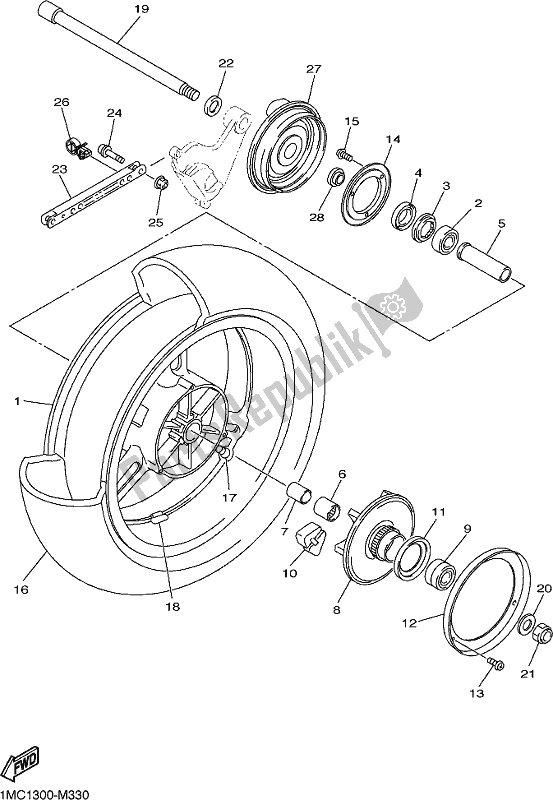 Alle onderdelen voor de Achterwiel van de Yamaha FJR 1300 AE 2021