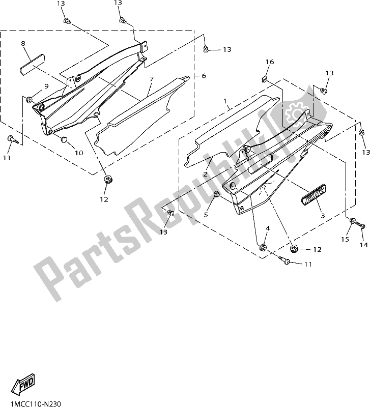 All parts for the Side Cover of the Yamaha FJR 1300 AE 2021