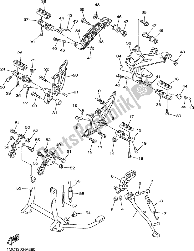 Alle onderdelen voor de Standaard & Voetensteun van de Yamaha FJR 1300 AE 2021