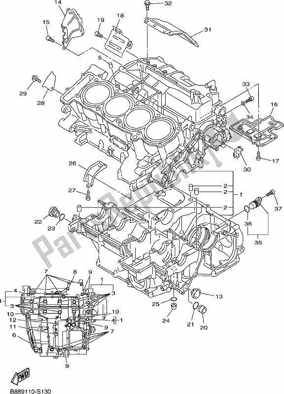 Todas as partes de Bloco Do Motor do Yamaha FJR 1300 APH Polic 2017