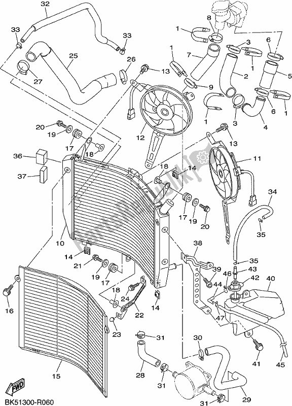 All parts for the Radiator & Hose of the Yamaha FJR 1300 APH Polic 2017