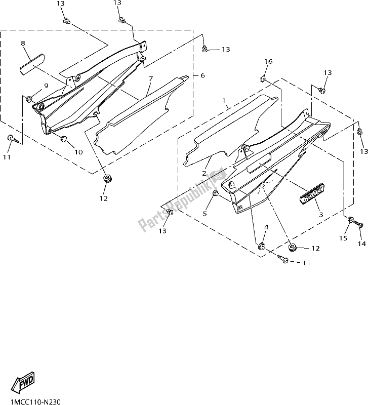 All parts for the Side Cover of the Yamaha FJR 1300 APH Polic 2017