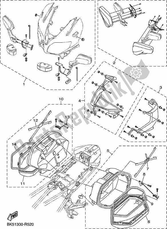 Alle onderdelen voor de Alternatief 3 Voor Chassis van de Yamaha FJR 1300 APJ Polic 2018