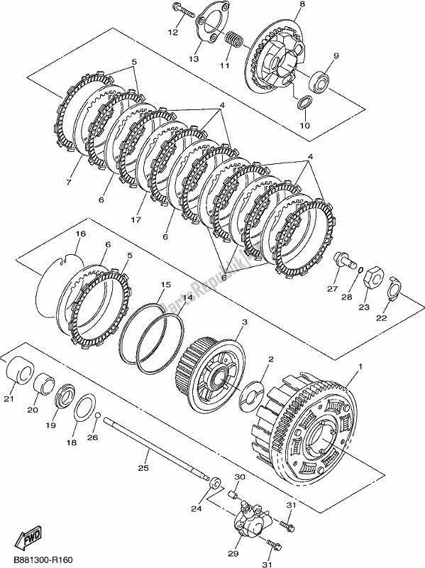 All parts for the Clutch of the Yamaha FJR 1300 APJ Polic 2018