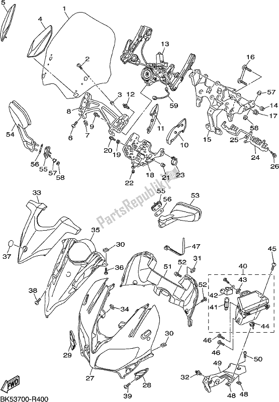 All parts for the Cowling 1 of the Yamaha FJR 1300 APJ Polic 2018