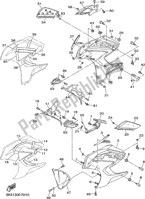 All parts for the Cowling 2 of the Yamaha FJR 1300 APJ Polic 2018