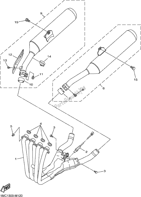 All parts for the Exhaust of the Yamaha FJR 1300 APJ Polic 2018