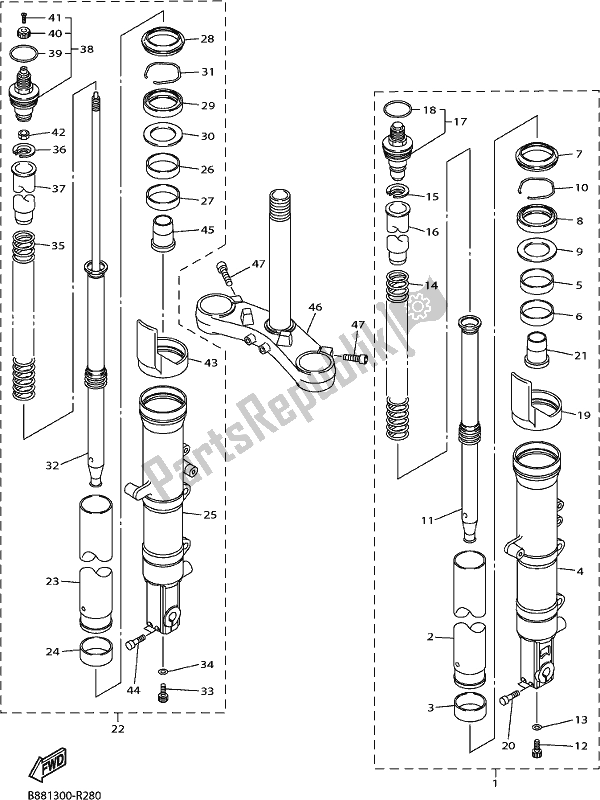 Alle onderdelen voor de Voorvork van de Yamaha FJR 1300 APJ Polic 2018