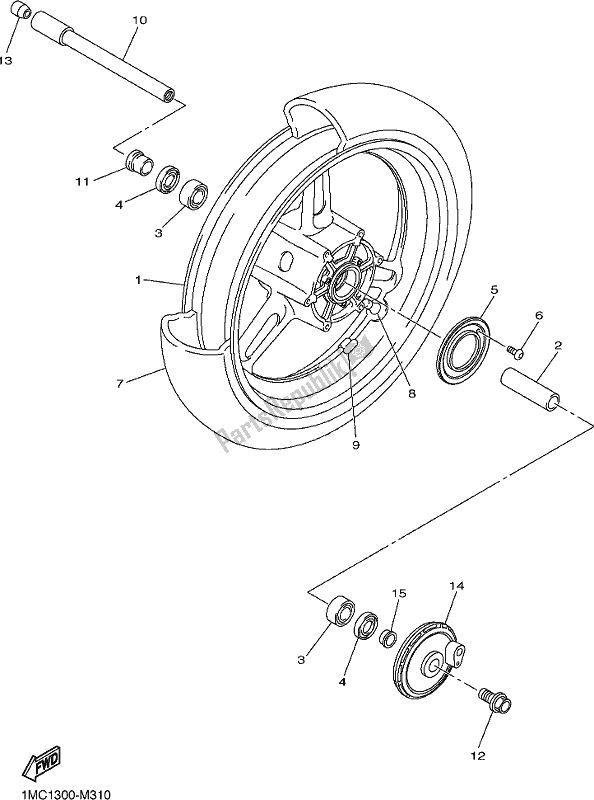 All parts for the Front Wheel of the Yamaha FJR 1300 APJ Polic 2018