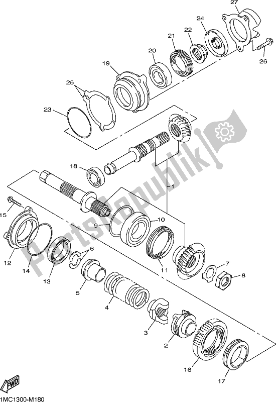 All parts for the Middle Drive Gear of the Yamaha FJR 1300 APJ Polic 2018