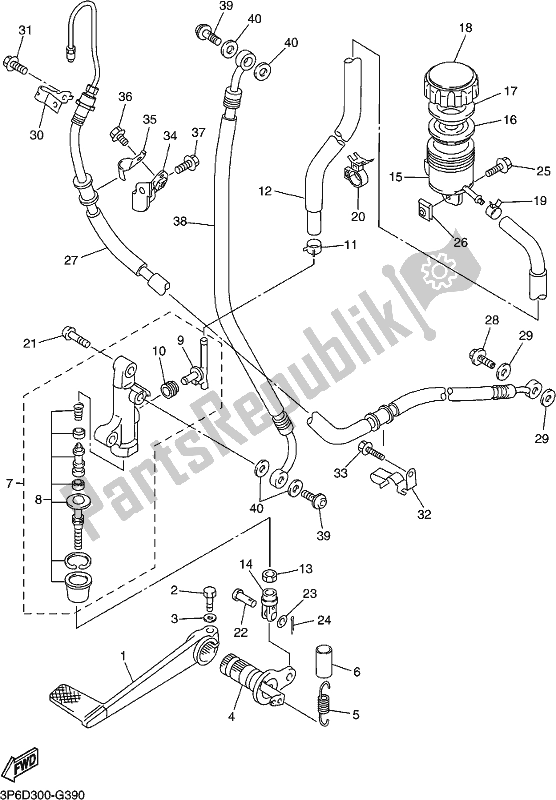 Tutte le parti per il Pompa Freno Posteriore del Yamaha FJR 1300 APJ Polic 2018