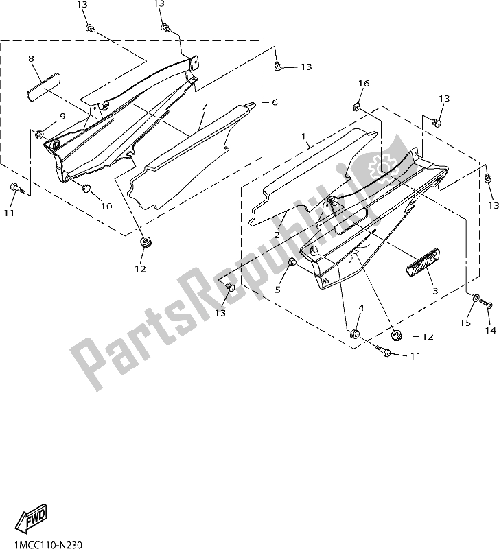 Alle onderdelen voor de Zijdeksel van de Yamaha FJR 1300 APJ Polic 2018