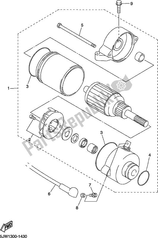 All parts for the Starting Motor of the Yamaha FJR 1300 APJ Polic 2018