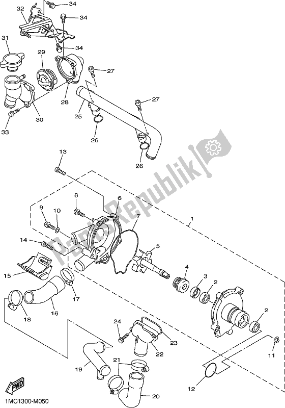 Alle onderdelen voor de Waterpomp van de Yamaha FJR 1300 APJ Polic 2018