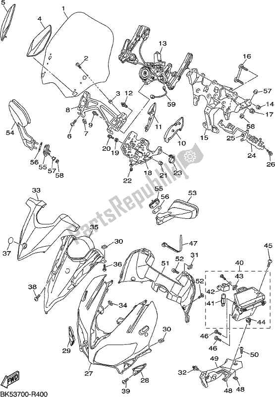 All parts for the Cowling 1 of the Yamaha FJR 1300 APK Polic 2019