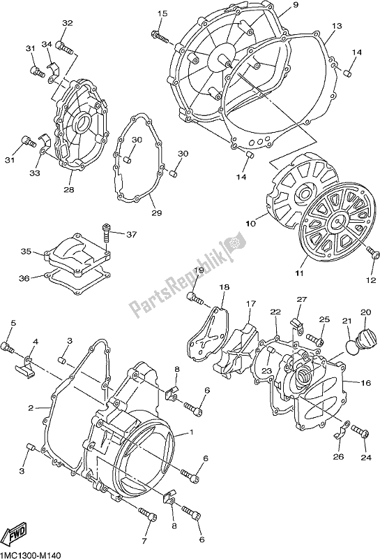 All parts for the Crankcase Cover 1 of the Yamaha FJR 1300 APK Polic 2019