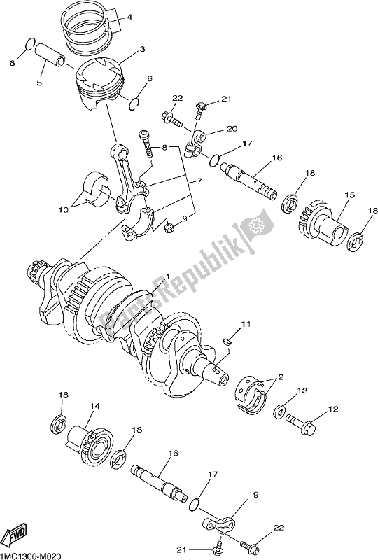 All parts for the Crankshaft & Piston of the Yamaha FJR 1300 APK Polic 2019