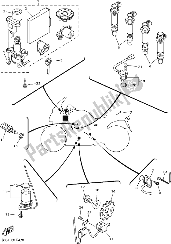 Wszystkie części do Elektryczny 1 Yamaha FJR 1300 APK Polic 2019