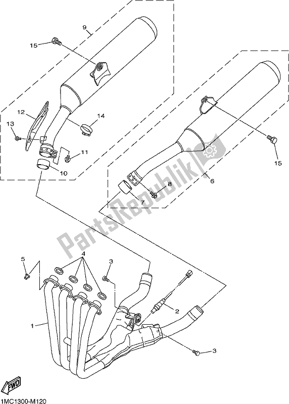 All parts for the Exhaust of the Yamaha FJR 1300 APK Polic 2019