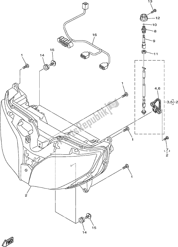 All parts for the Headlight of the Yamaha FJR 1300 APK Polic 2019