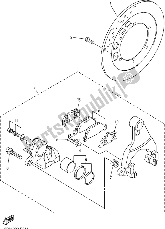 All parts for the Rear Brake Caliper of the Yamaha FJR 1300 APK Polic 2019