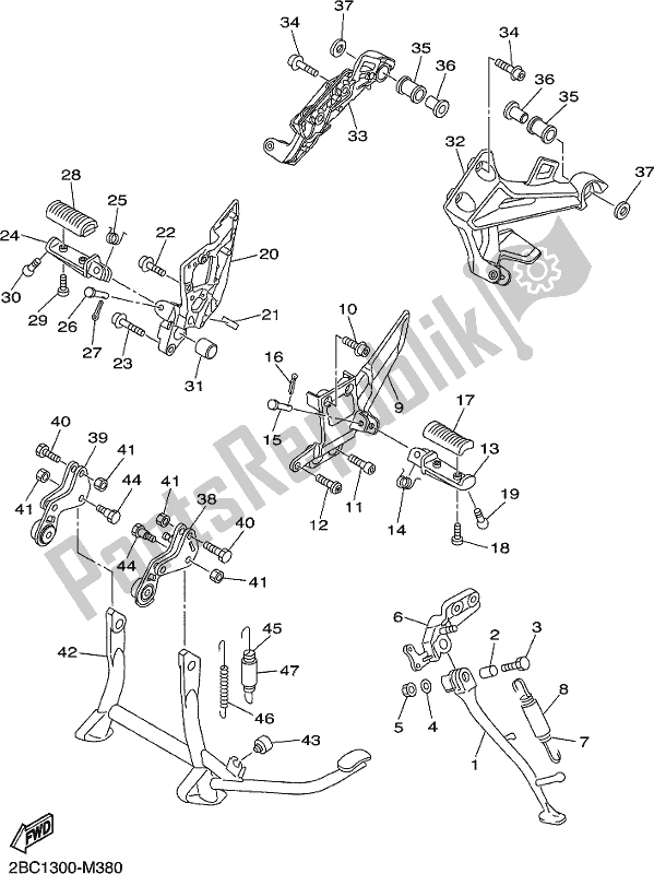 All parts for the Stand & Footrest of the Yamaha FJR 1300 APK Polic 2019