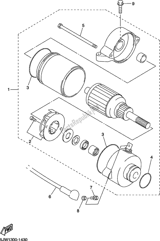 All parts for the Starting Motor of the Yamaha FJR 1300 APK Polic 2019