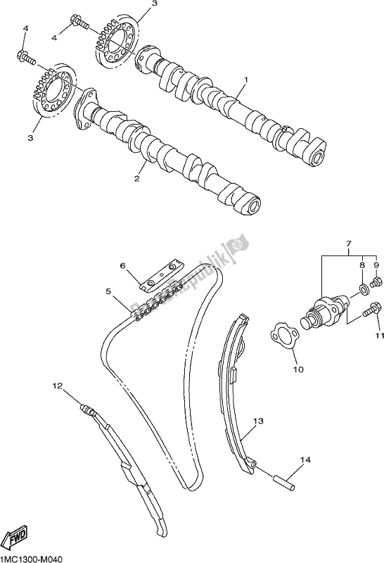 All parts for the Camshaft & Chain of the Yamaha FJR 1300 APL Polic 2020