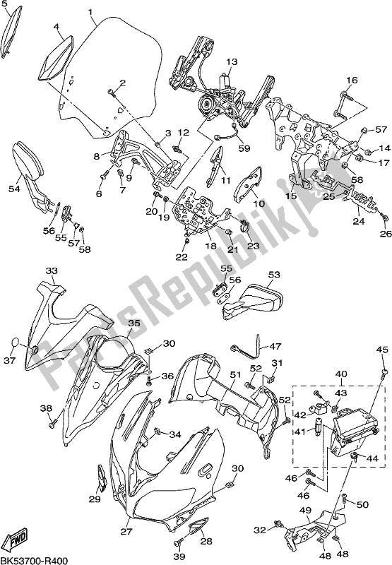 All parts for the Cowling 1 of the Yamaha FJR 1300 APL Polic 2020