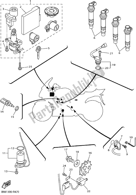 All parts for the Electrical 1 of the Yamaha FJR 1300 APL Polic 2020