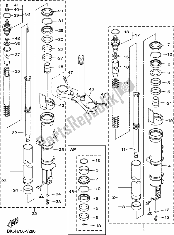 Tutte le parti per il Forcella Anteriore del Yamaha FJR 1300 APL Polic 2020